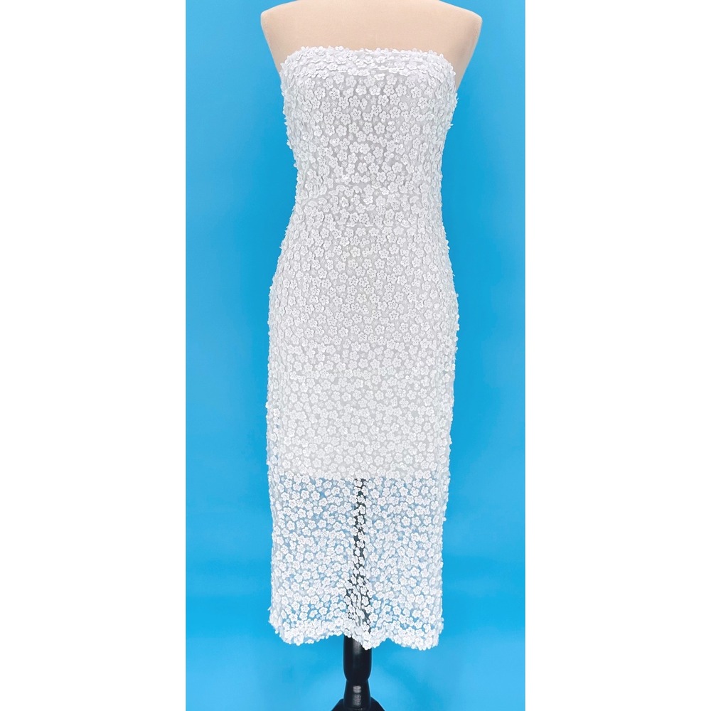 12th Tribe White‎ Floral Sequin Strapless Midi Dress Small NWT Bride White Party